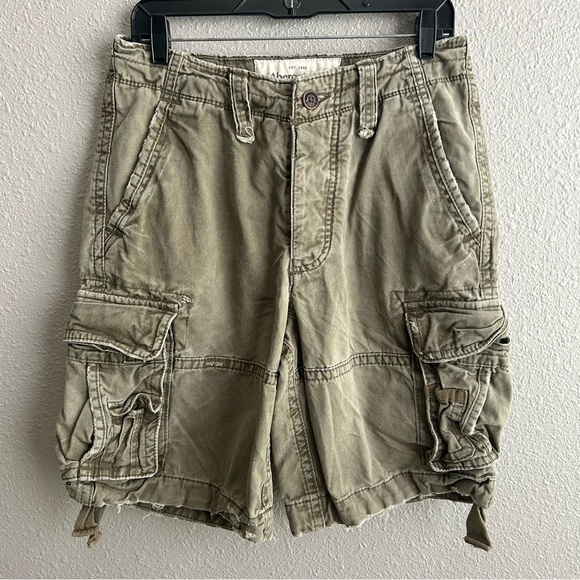 Abercrombie & Fitch‎ Y2K 100% cotton olive baggy cargo 10” shorts - Picture 1 of 11